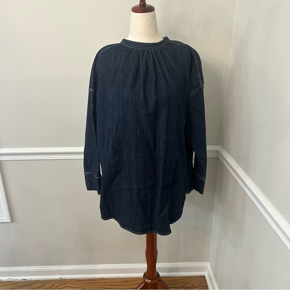 Hazel Brown dark denim 3/4 sleeve blouse with single button- Size 3/L - Picture 1 of 6